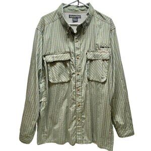 ExOfficio‎ Outdoor Shirt Men's 2XL Green Blue Plaid Vented Button Up Fishing Top